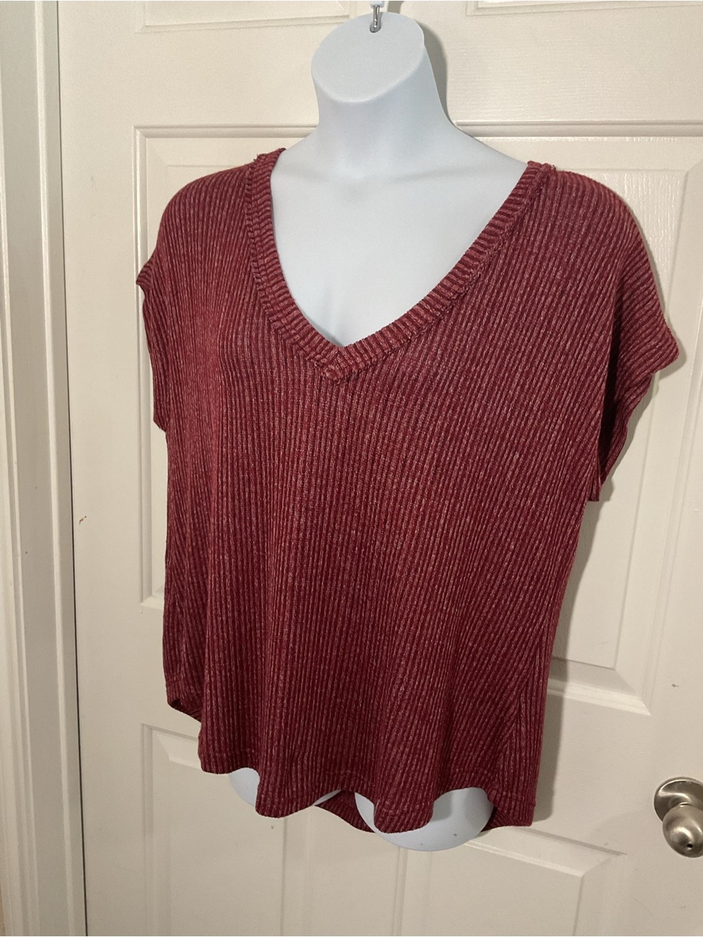 Perch by Blu Pepper 1X Ribbed V Neck Knit Top Mauve Rose Relaxed - Picture 6 of 6